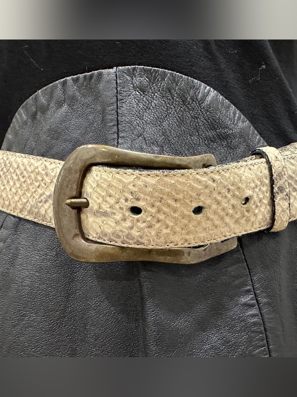 ABACO PARIS Women’s Snake skin belt with Brass Buckle